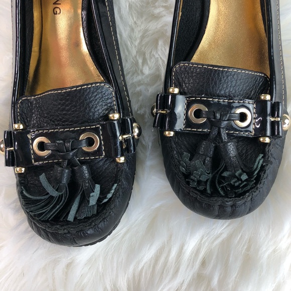 Arturo Chiang Black Leather Dress Wedge Sz 7.5 - Picture 2 of 8